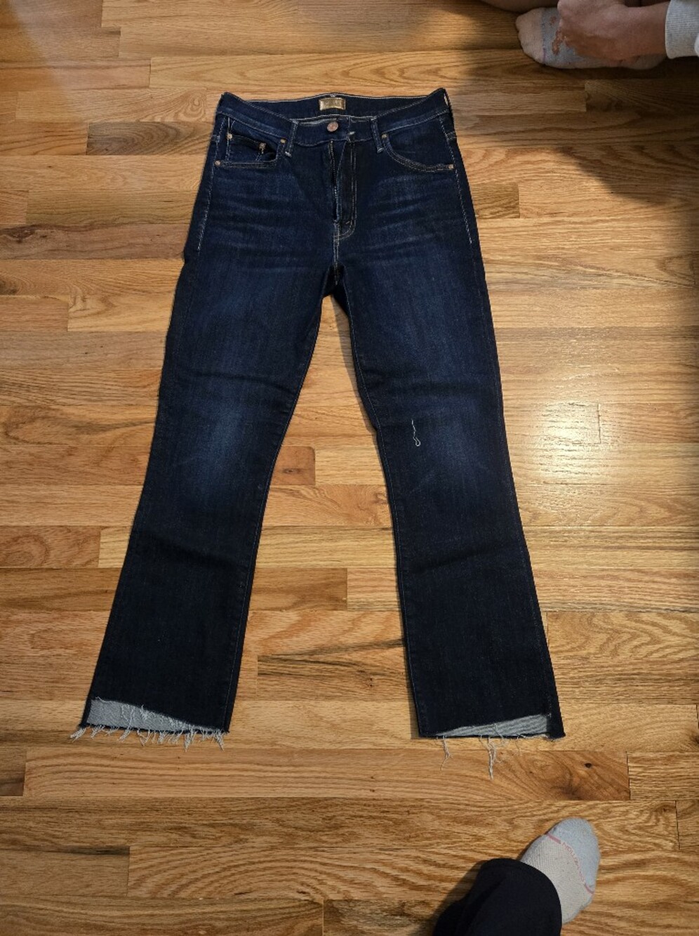 MOTHER Dark Indigo Raw Hem Wide Leg Jeans